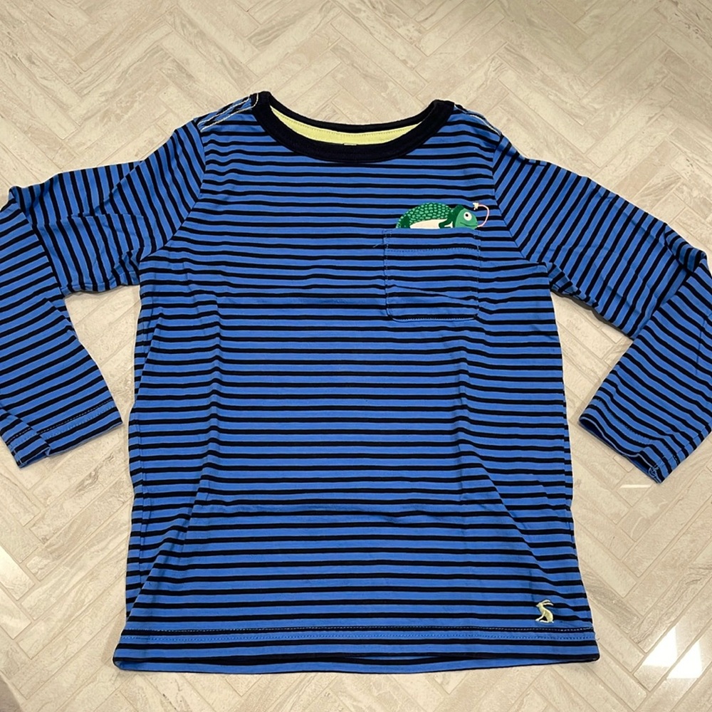 Joules long sleeve blue stripe tee shirt, size 6 kids